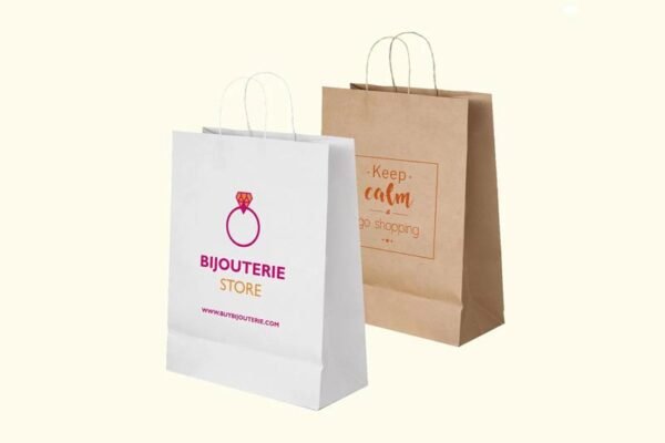Kraft Shopping Bag (22x27x10) - 100 Gsm 4 Color Print - White & Brown